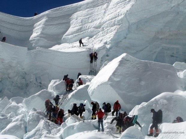 Wyprawa komercyjna pokonuje Icefall na drodze na Mount Everest (fot. alanarnette.com)