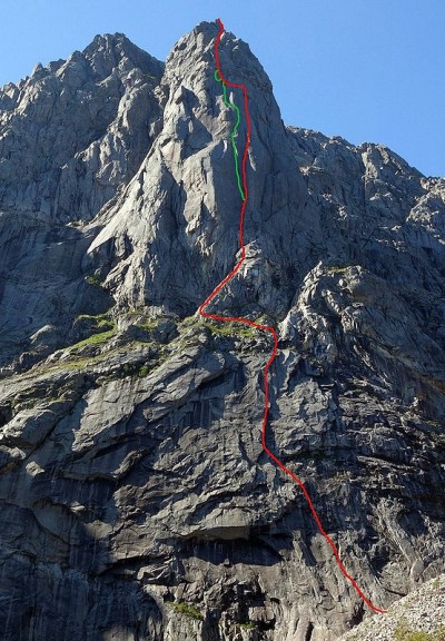 Linia dróg "Freya" (czerwona) i "Corner Kick" (zielona) (fot. arch. Adam Pustelnik i Andreas Klarström)