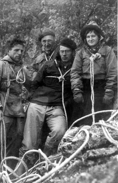 Lata 50. Szymon Wdowiak,, Eugeniusz Piątkowski, Andrzej Sławiński i  Krystyna Grochocka, później Rećkowa (fot. arch. Andrzej Sławiński)