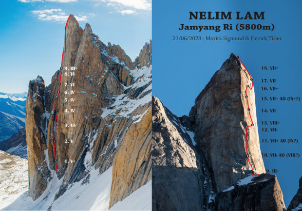 „Nelim lam” (VIII+ A0, 18 wyciągów), Jamyang Ri (5800 m)